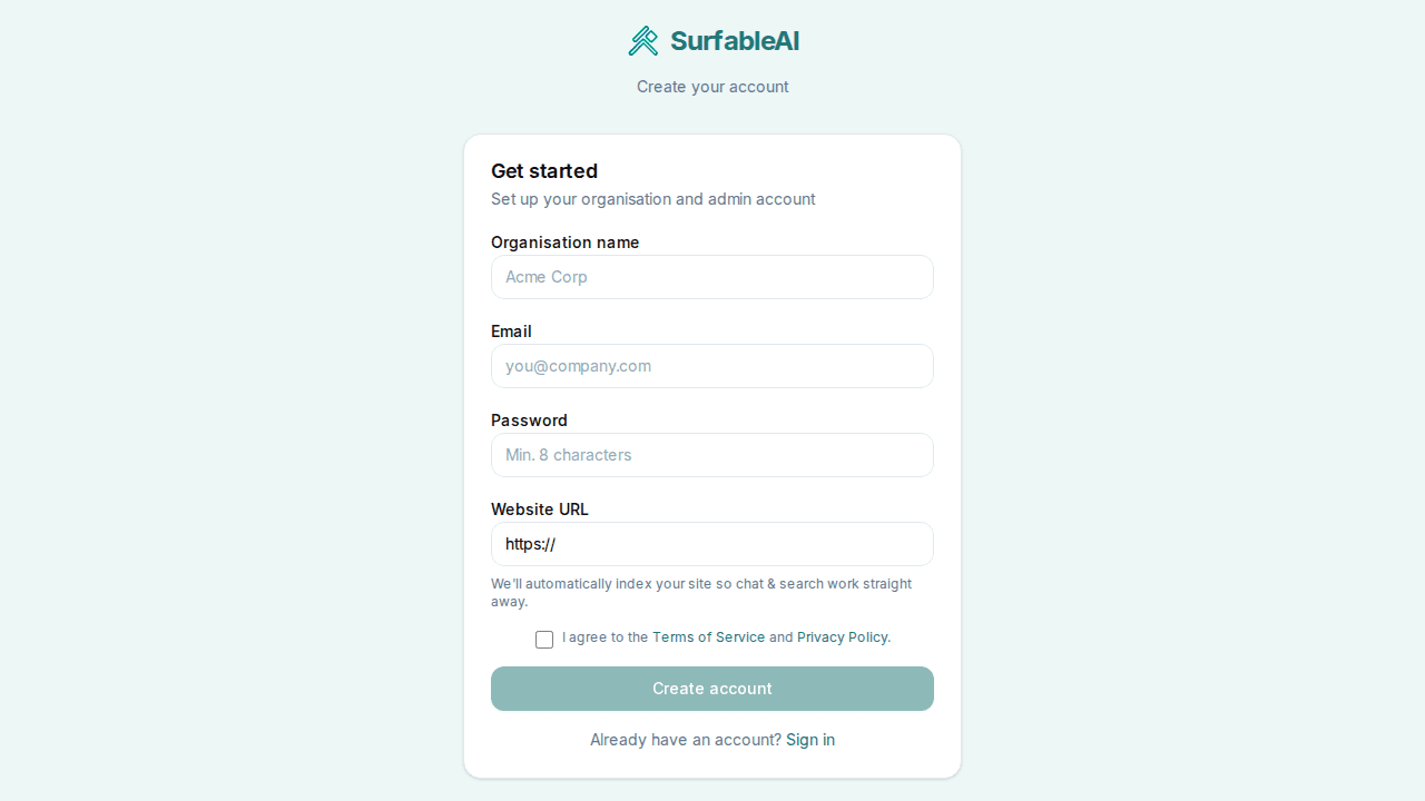 Sign up for SurfableAI